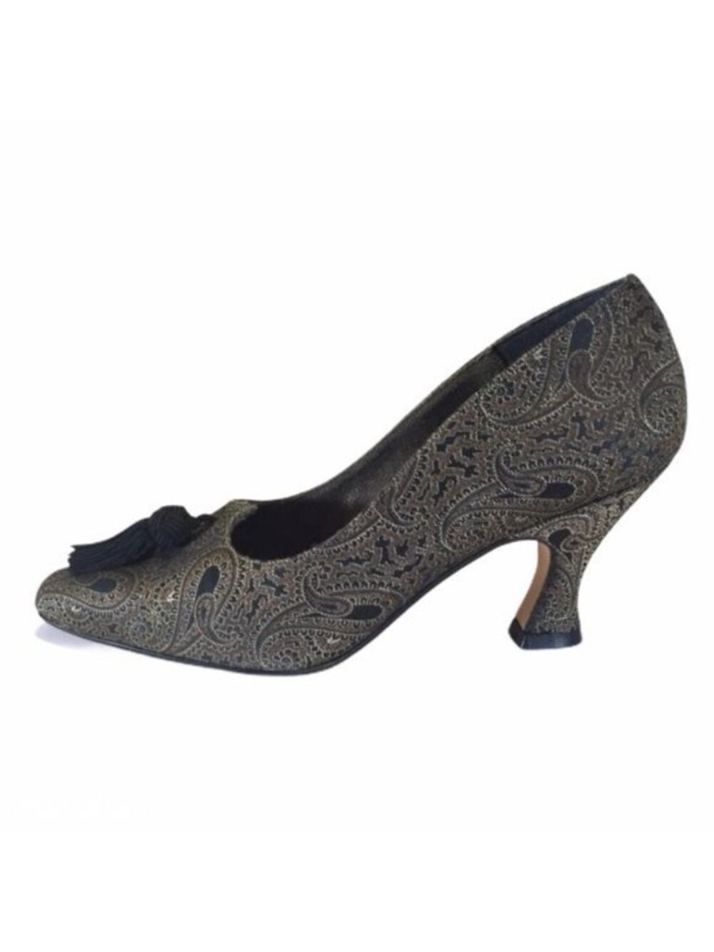 Kenneth Cole Womens Pumps Heels Taupe Black Paisley Tapestry Tassel size 5.5